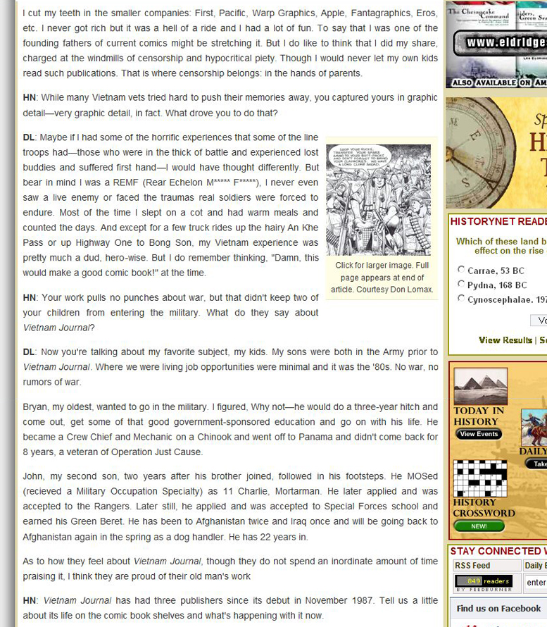 HistoryNet.com is featuring an interview with Don Lomax Vietnam Graphic Comic Novel