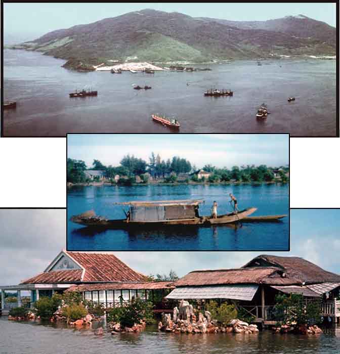 Phu Bai, 1967: Photo of Danang Harbor of a fishing boat under sail. Monkey Mountain can be seen in the background. © 2011 by Ray Cochran