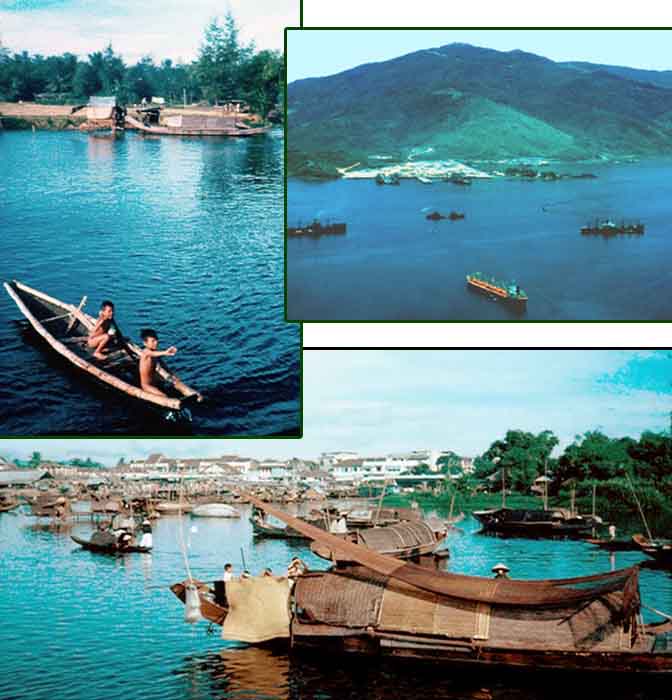 Phu Bai, 1967: Photo of Danang Harbor of a fishing boat under sail. Monkey Mountain can be seen in the background. © 2011 by Ray Cochran