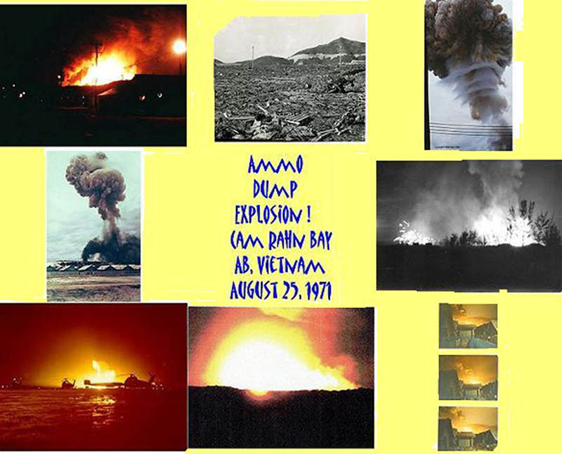 22. Cam Ranh Bay AB: I left Cam Rahn Bay in June 30th 1971. On August 28, 1971 the ammo dump went up in CRB. So I did some research for my old unit and made the attached CRB ammo dump explosions sheet for them. 1971. [Peter Halferty photo].