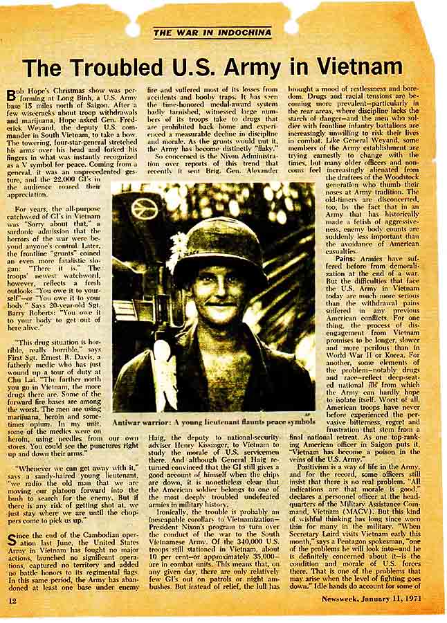 23. Da Nang AB: 366th TFW: Stars and Stripes article: The Trouble U.S. Army in Vietnam. Newsweek, Jan 11, 1971. [Peter Halferty photo]. 