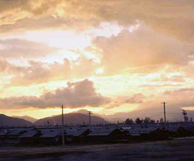 5. Da Nang AB, 366th TFW: Spectaular sunsets over Gunfighter City, and barracks. 1969-1970. [Photo by Ed Burchard].