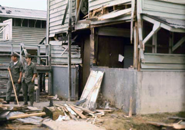 16. Da Nang AB, 366th TFW: Still standing in same area awed by the damage. 1969-1970. [Photo by Ed Burchard].