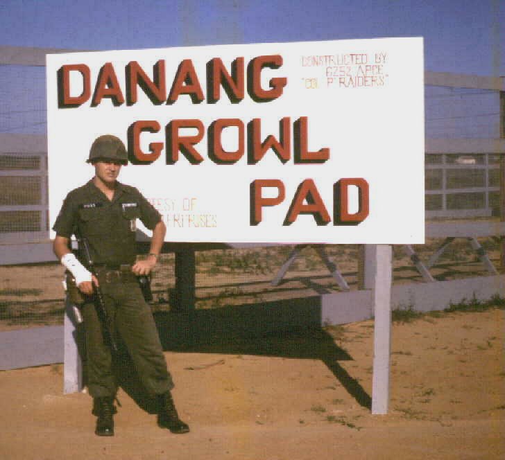 Da Nang Air Base, 1965-1966: USAF Sentry Dog, Da Nang Growl Pad. Don Poss in photo.