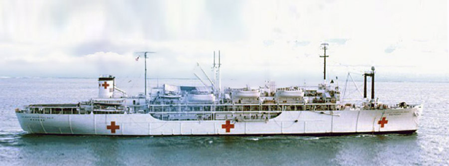 Da Nang Harbor. USS Repose, hospital ship, prepares to get underway. 