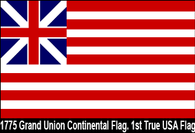 1775 USA, Grand Union Flag. Also called the Continental Flag. The first true USA flag.