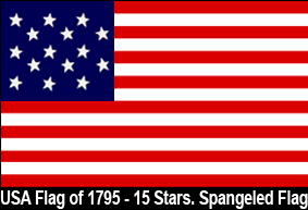 USA Flag of 1795. 13 Stars. The Star Spangeled Banner Flag. States Admitted: Kentucky and Vermont.