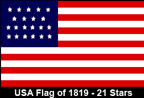 USA Flag of 1819. 21 Stars. State Admitted: Illinois.
