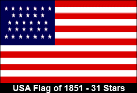 USA Flag of 1851. 31 Stars. State Admited: California.