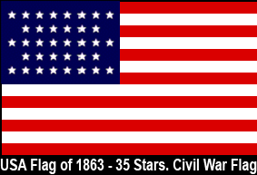 USA Flag of 1863. 35 Stars. The USA Civil War Flag.