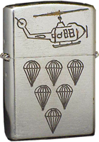 Zippo: (Front) HUEY Helicopter. Six Parachutes