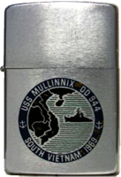 Zippo: (Front) USS MULLINNIX DD 944. SOUTH VIETNAM 1969