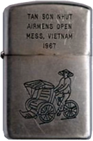 Zippo: (Front) TAN SON NHUT (Airbase), Airmens Open Mess, VIETNAM, 1967. [Rickshaw pedacab] 1967