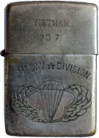 Zippo: (Front) VIETNAM, 70-71, 1st CAV Division, [Parachute Wings], 1970-1971