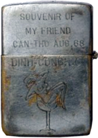 Zippo: (Back) Souvenir Of My Friend, Can Tho Finh Cunb, AUG 1968[Photo: Nude Girl in goblet], Aug 1968