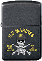 Zippo: (Front) U.S. MARINES, Mess with the Best, Die Like the Rest, [Crossed M-16s]