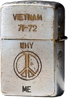 Zippo: (Back) VIETNAM, 1971-1972, WHY (Peace Sign) ME