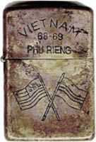 Zippo: (Front) VIET NAM 68-69, PHU RIENG, [Crossed Flags: USA/SVN], 1968-1969
