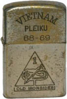Zippo: (Front) VIETNAM 68-69, PLEIKU, Old Ironsides , 1968-1969