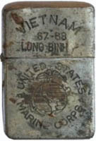 Zippo: (Front) VIET NAM, 67-68, LONG BINH, United States Marine Corp, 1967-1968