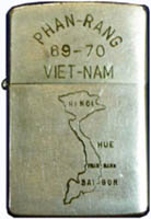Zippo: (Front) PHAN-RANG 698-70, VIET-NAM [Map of N/S VIETNAM] 1969-1970