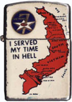 Zippo: (Front) [CREST], 7th Air Force, [Map of SVN], I served my time in Hell