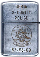 Zippo: (Back) SGT. M Hecker, 366th Security Police, Đông Hà, 1967-68-69