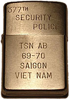 Zippo: (Front) 377th Security Police, TSN AB, 69-70, SAIGON, Colombo Russ, Tan Son Nhut AB, 377th SPS, 1969-1970