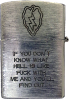 Zippo: (Back) submitted by, Robert Lodge, VIETNAM, BINH HOA, GARRY OWEN, 1968-1969